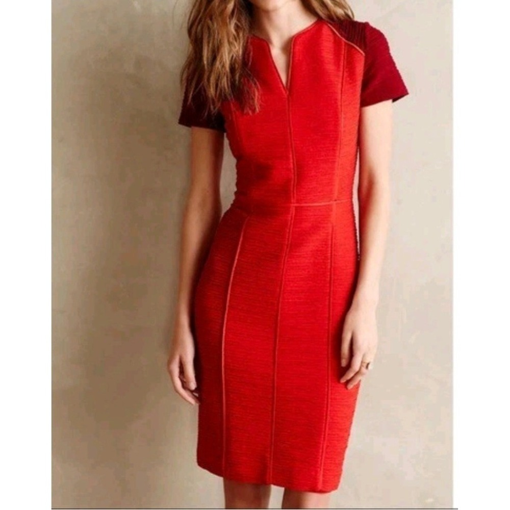 Maeve Anthropologie Eunoia Textured Pencil Dress Two‎ Tone V-Neck Size 4